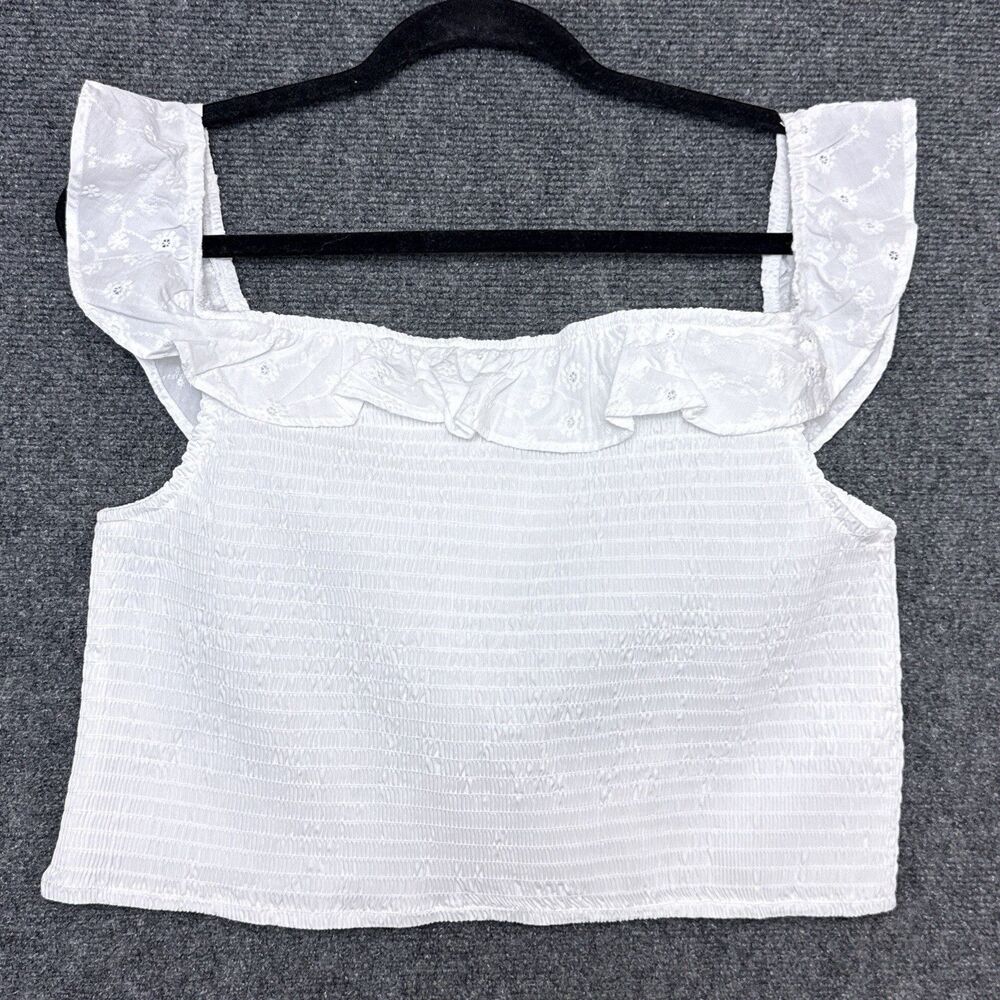 NWT Wild Fable Womens White Off Shoulder Ruffle Smocked Knit Cropped Blouse XXL